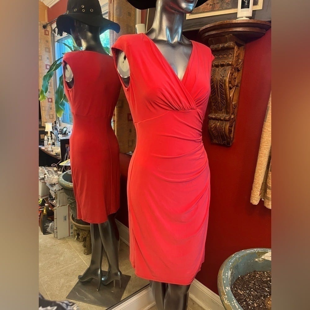 Lauren Ralph‎ Lauren Womens 4 Dress Black Label Salmon Sleeveless Sheath Bodycon